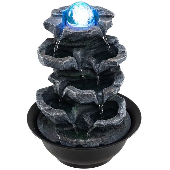 Gymax Tabletop Water Fountain w/Rolling Crystal Ball Color-Changing LED Light Pump