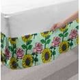 thumbnail image 2 of Flower Bed Skirt, Cartoonish Blossoming Sunflower and Roses Pattern, Elastic Bedskirt Dust Ruffle Wrap Around for Bedding Decor, 4 Sizes, Mint Green Multicolor, by Ambesonne, 2 of 2