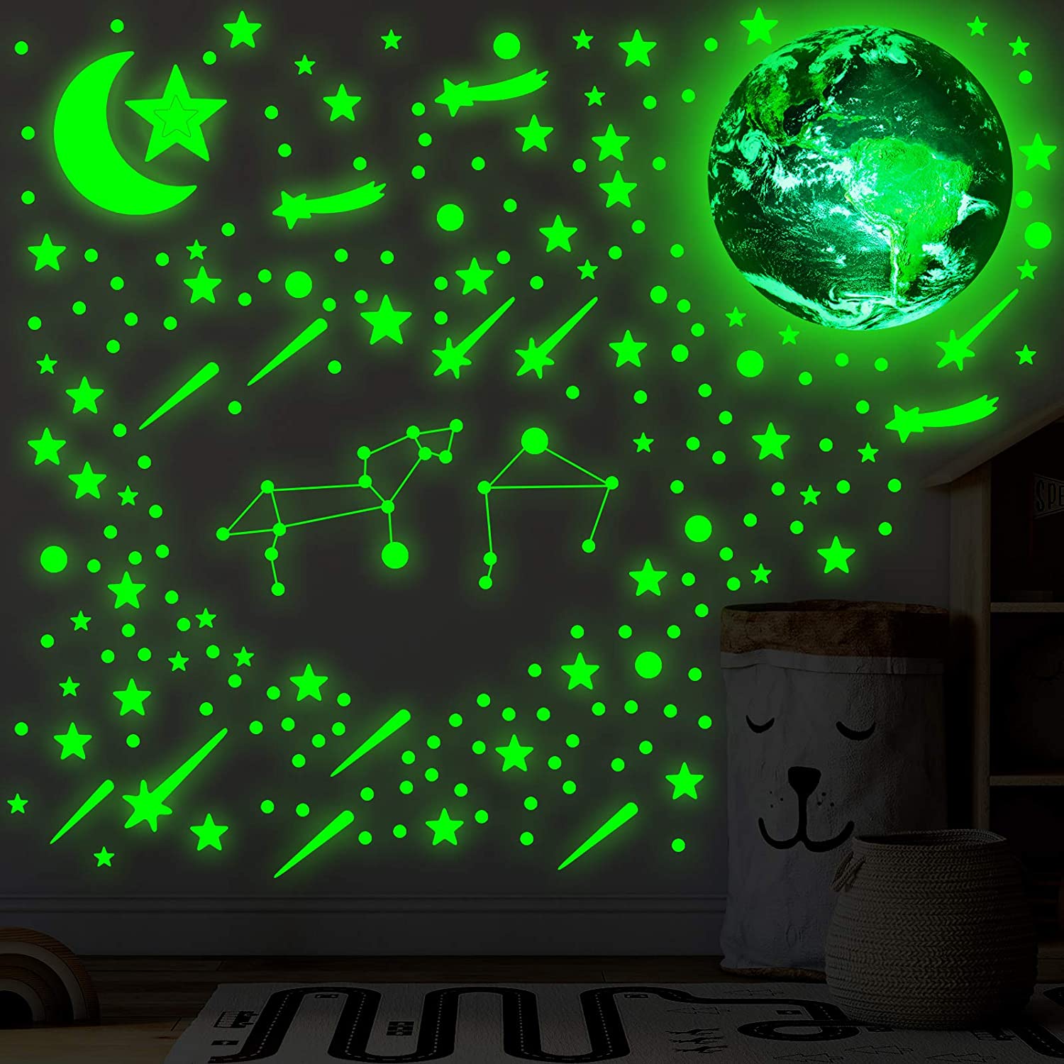 861 Pieces Glowing in The Dark Wall Stickers Self Adhesive Star Ceiling Decal 3D Fluorescent