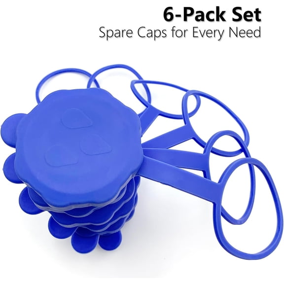 【6 Pack】Upgraded Leak Proof Silicone Water Jug Caps 3 & 5 Gallon, Reusable Non Spill Replacement Lids with Anti-Loss Ring, Fits 55mm 2-5 Gallon Water Bottles