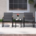 thumbnail image 4 of Costway 3 PCS Outdoor Rocking Bistro Set with Tempered Glass Table Metal Frame Soft Cushions, 4 of 10