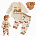 thumbnail image 5 of HFHAPW Newborn Baby Boy Thanksgiving Clothes, Long Sleeve My 1st Thanksgiving Printed Rompers Pants Hat Outfits Clothing Set 0-24 Months(Khaki,6-9 M), 5 of 9