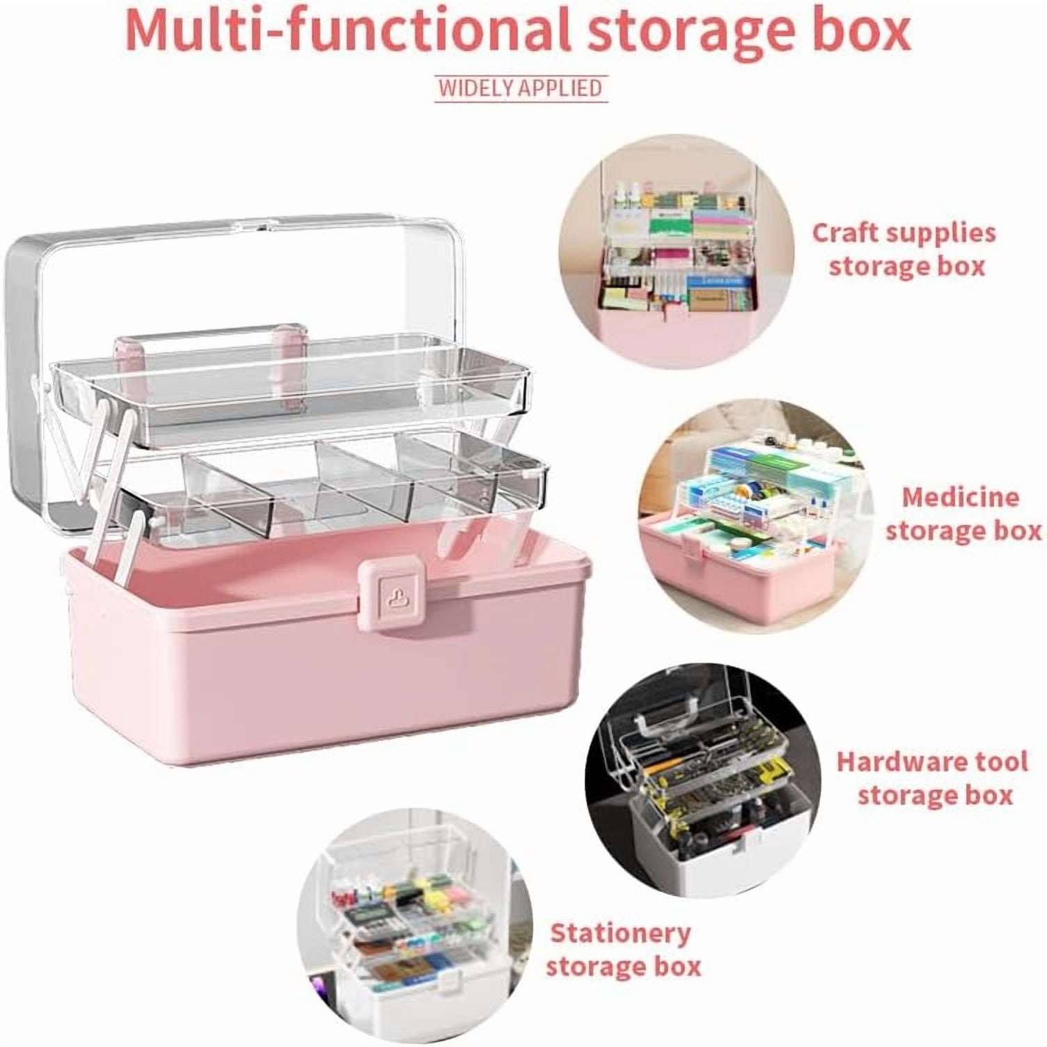 12.9in Three-Layer Multipurpose Storage Box with Handle Portable Tackle Box Folding Art & Craft Case Sewing Supplies Organizer for Makeup, Medicine, Nail, Hair Accessories(Blue)