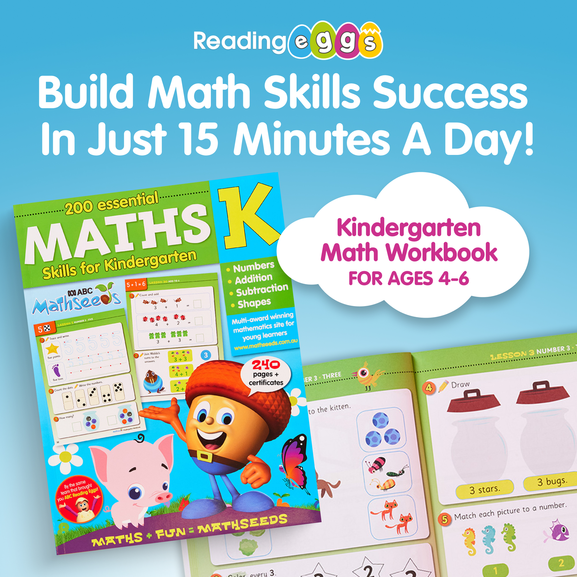 Reading Eggs: 200 Essential Math Skills for Kindergarten, Book 1 (Paperback)