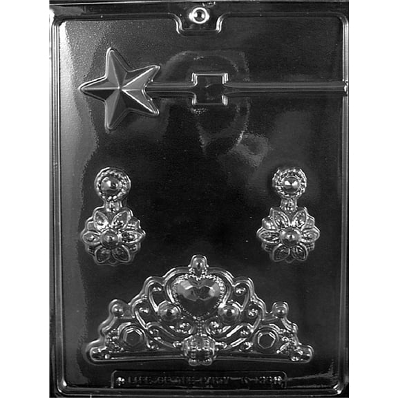 Grandmama's Goodies K136 Princess Kit Tiara Crown Wand Earring Chocolate Candy Soap Mold with Exclusive Molding Instructions