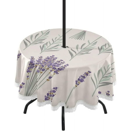 

SKYSONIC Fresh Lavender Outdoor Round Tablecloth Waterproof Stain-Resistant Non-Slip Circular Tablecloth 60 Inch with Umbrella Hole and Zipper for Tabletop Backyard Party BBQ Decor