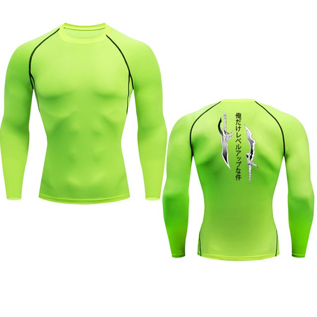 Animated Compression T Shirt Dagger Print for Men Athletic Quick Dry Tops Rash Guard Gym Workout Running Baselayers Undershirts 1Fluorescent green L