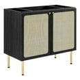 thumbnail image 1 of Pemberly Row 36" Wood & Rattan Bathroom Vanity Cabinet in Black, 1 of 10