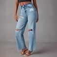 thumbnail image 3 of Women's High Waisted Straight Ankle Wide Leg Ripped Jeans Hem Stretchy Capri Denim Pants Womens Jean Overalls Pants Slim Fit Pants Women Oversized Jean Pants for Women 20w Womens Pants Women Designer, 3 of 6