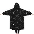 thumbnail image 2 of Oversized Wearable Blanket Hoodie,Black White Star Moon Planet Comet Pattern Sherpa Blanket Hoodie with Super Pockets,Super Warm Fuzzy Pullover for Women & Men, 2 of 6