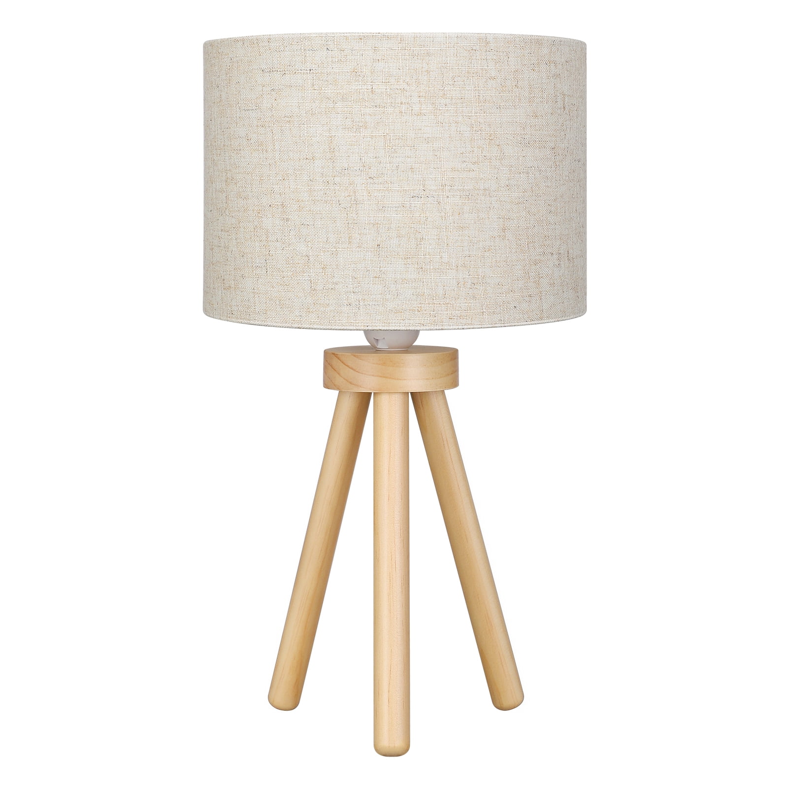 EDISHINE Farmhouse Wood Table Lamp, Tripod Table Lamp with Linen Fabric Shade for Bedroom, Living Room