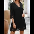 thumbnail image 4 of Vestido Camisero Informal de Verano para Mujer, con Mangas 3/4, Holgado y Holgado Negro L, 4 of 10