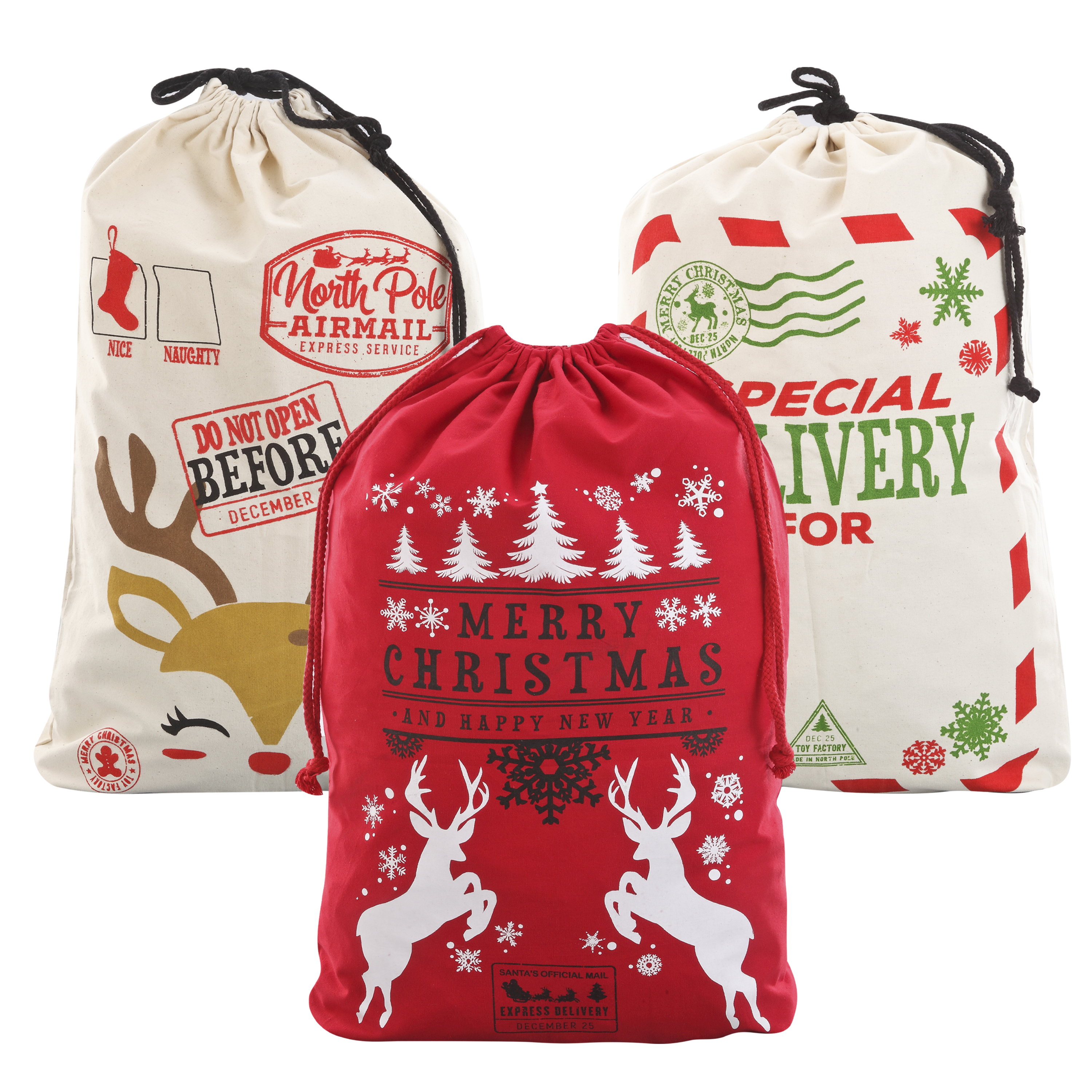 Joyfy 3-Piece Santa Burlap Canvas Drawstring Gift Bags, 26 x 19 Inches photo 6