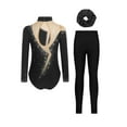 thumbnail image 2 of TTAO Kids Girls Sparkly Long Sleeve Gymnastics Leotard Ballet Dance Bodysuit and Athletic Leggings Hair Band Set Black 6, 2 of 5