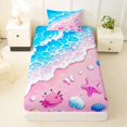 thumbnail image 3 of Castle Fairy Cute Pastel Beach Shore Scene Twin Sheets 3pcs,Seashell Crab Wave Kids Pattern Bedding,Pink Cyan,1 Fitted Sheet,1 Flat Sheet and 1 Pillowcase, 3 of 6