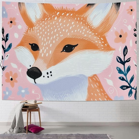 Autua Fox Flowers Tapestry Wall Hanging Unique Style Graphic Tapestries Home Decor for Living Room Bedroom Farmhouse Dorm 4 Sizes Available 40x30inch