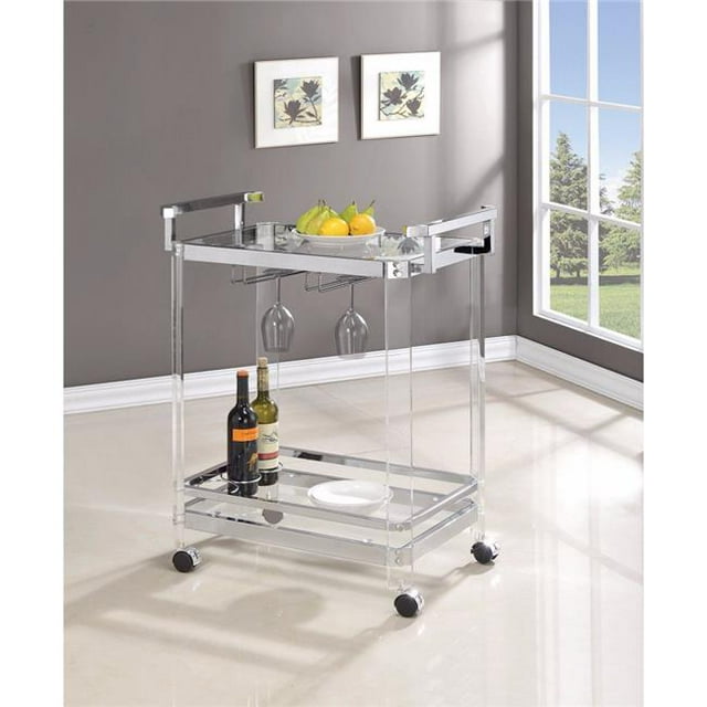 35 x 28.5 x 17.25 in. Stylish Metal Base Serving Cart with Glass Top, Clear
