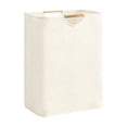 thumbnail image 2 of Kmonabie Collapsible Linen Laundry Hamper, 100% Polyester Clothes Storage Basket with Wooden Handles, Large Capacity Waterproof Foldable Toy Organizer Bin for Bedroom Bathroom, Beige, 2 of 6