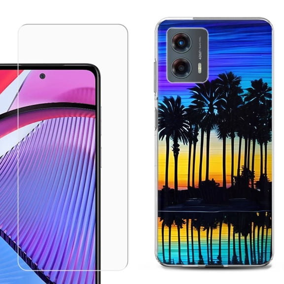 OneToughShield ® Compatible with Motorola Moto G 5G 2023, Shockproof Phone Case, with Tempered Glass Screen Protector - Palmtree
