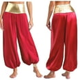 thumbnail image 6 of renvena High Waist Silky Satin Arabian Harem Pants for Women for Rave Halloween Cosplay Dancewear Burgundy 4XL, 6 of 7