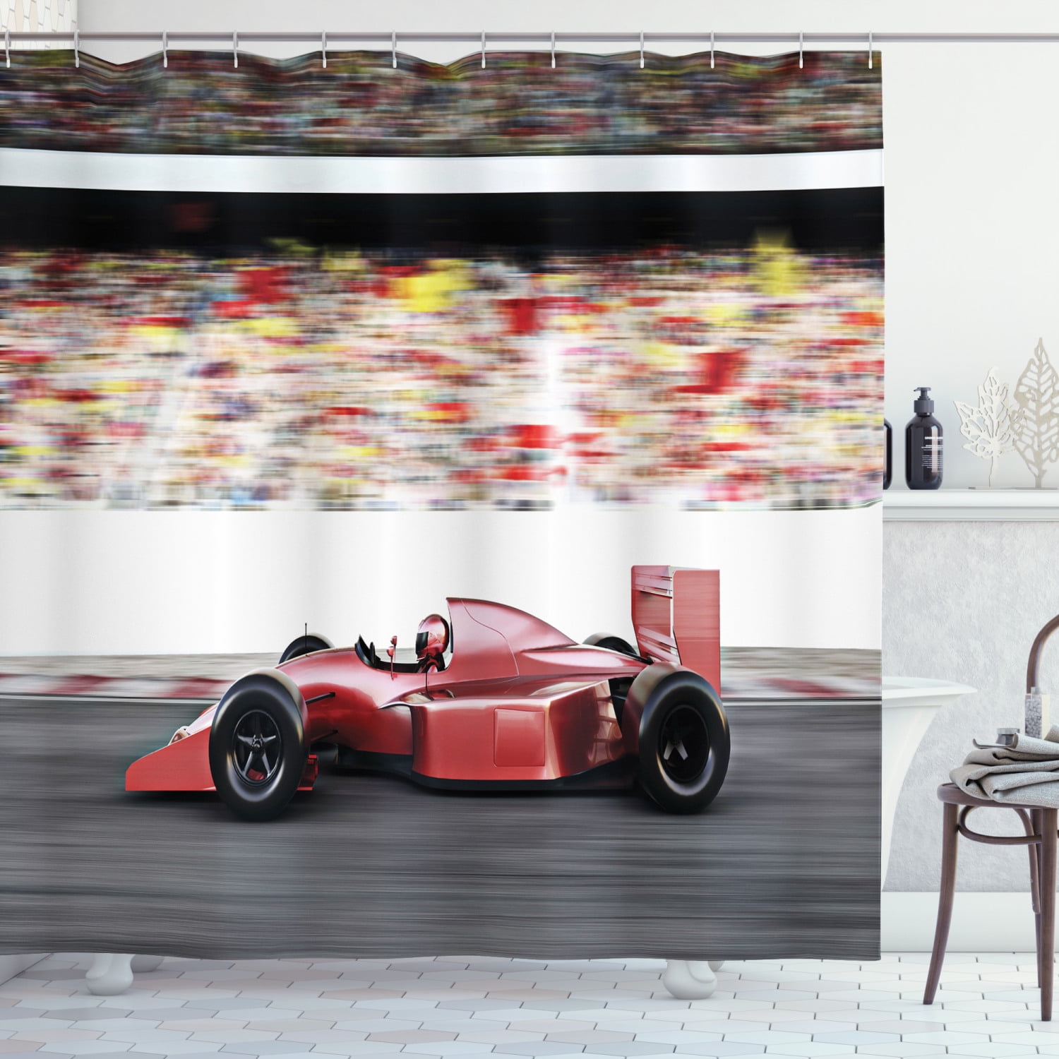 Ambesonne Cars Shower Curtain, Red Race Car Side View, 69"Wx75"L, Grey