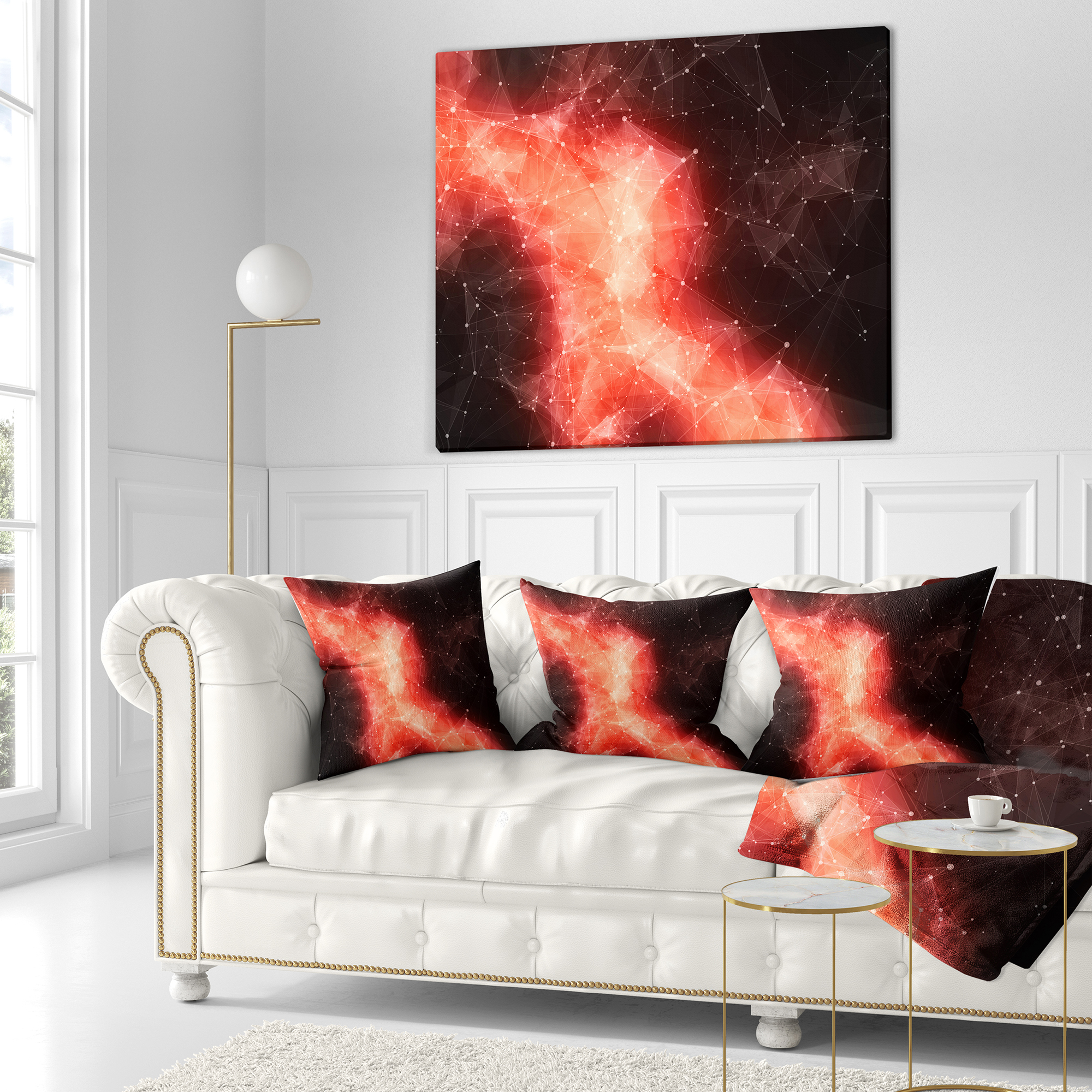 Designart Red Nebula in Cosmos - Contemporary Throw Pillow - 18x18