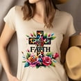 thumbnail image 4 of Faith Cross T-Shirt for Women, Christian Leopard Print Cross with Roses Tee, Ash, Size S, 4 of 6