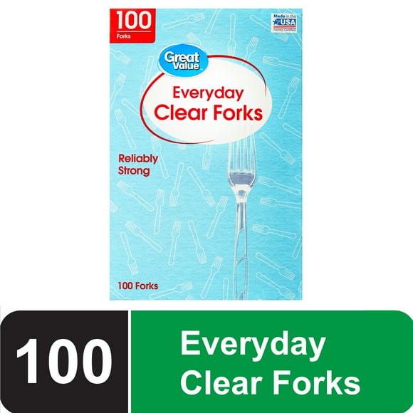 Great Value Premium Clear Disposable Plastic Forks, 100 Count - Perfect for Dining, Parties, and Everyday Use