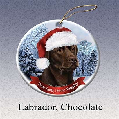 Christmas Chocs Holiday Pet Gifts Labrador (Choc) Santa Hat Dog Porcelain Christmas Tree Ornament ()