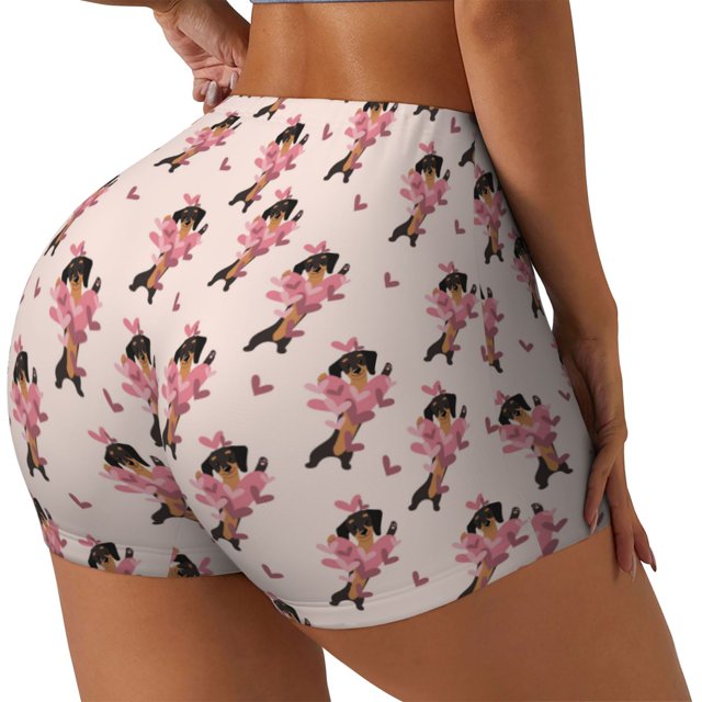 Balery Dachshund Dog Heart Pantalones cortos de entrenamiento estampados para mujer, sin costuras, ajustados, para gimnasio, yoga, correr, deportes, ejercicio activo, fitness.-Large