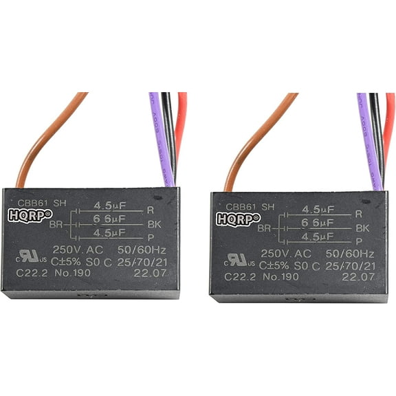 HQRP 2-Pack Ceiling Fan Capacitor CBB61 4.5uf 4.5uf 6.6uf 4-Wire
