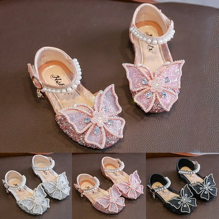 

Toddler Little Girl Butterfly Princess Dress Shoes Mary Jane Flats Wedding Party School Shoes