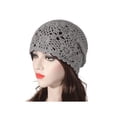 thumbnail image 2 of DLAPL Cotton Crochet Hat Handmade Knit Summer Slouchy Beanie Floral Skull Cap, Solid Gray, 2 of 5