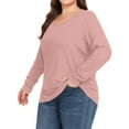 thumbnail image 6 of Qwertyu Women's Plus Size Long Sleeve T-Shirt Casual Loose Cotton Shirts Scoop-Neck Basic Tops for Women Light pink 2XL, 6 of 7