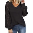 thumbnail image 1 of Camisetas holgadas con cuello en V para mujer, blusas elegantes, top de encaje, 1 of 4