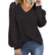 thumbnail image 1 of Camisetas holgadas con cuello en V para mujer, blusas elegantes, top de encaje, 1 of 4