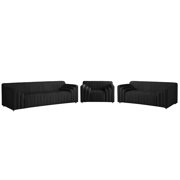 Black Velvet Channel Tufted Sofa Set 3Pcs NAYA Meridian Contemporary Modern