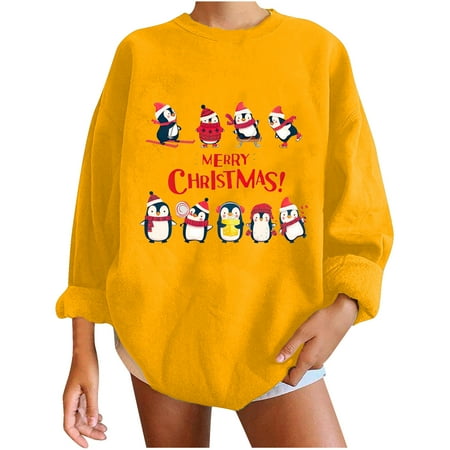 

jsaierl Christmas Sweatshirt Women Long Sleeve Merry Christmas Graphic Top Casual Crewneck Sweatshirt Cute Pullover Christmas Gifts for Teen Girls