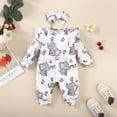 thumbnail image 3 of Kucnuzki Newborn Baby Girl Clothes 0 Months Fall Winter Bodysuit 1 Months Long Sleeve Baby Elephant Prints Button-Up Bodysuit Headband 2PCS Set White, 3 of 7