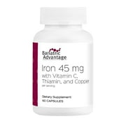 Bariatric Advantage Iron Capsules - Iron 45 mg Dosage - With Vitamin C, Thiamin & Copper - For Gastric Bypass - 100% Recommended DV of Iron - 60 Capsules