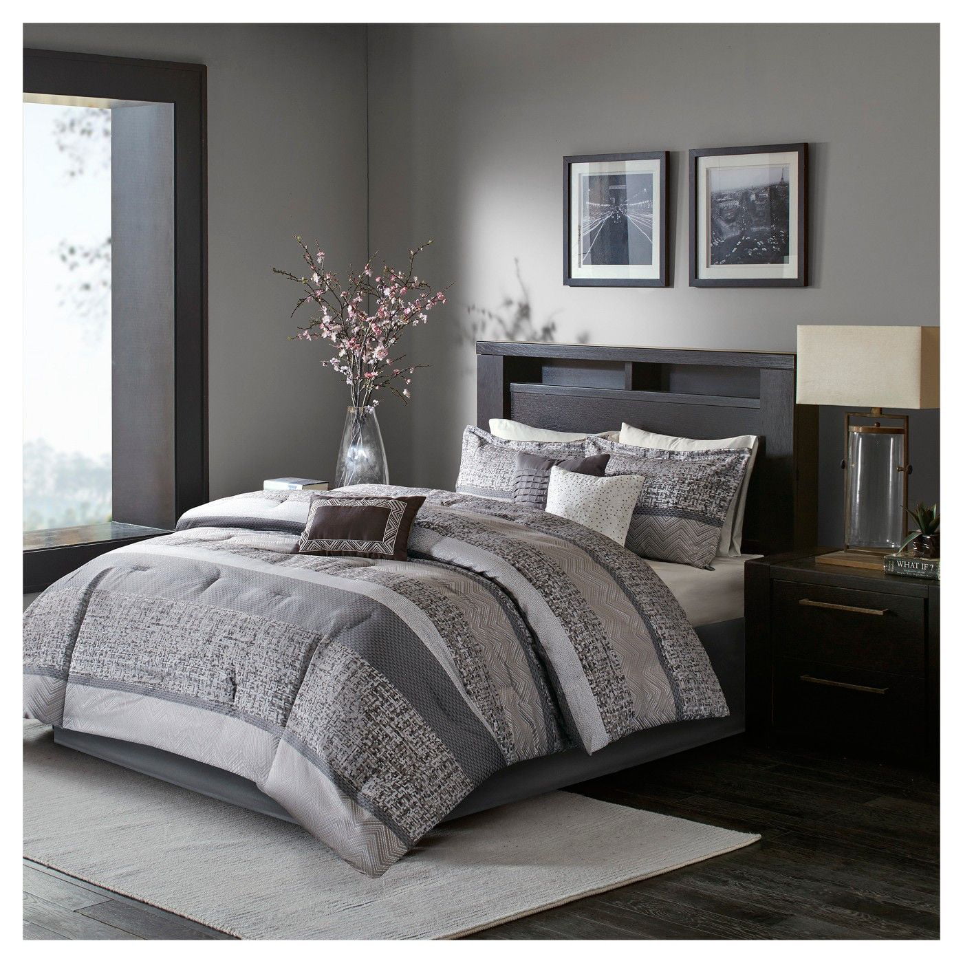 Madison Park Rhapsody Piece Woven Jacquard Stripe Bedding Comforter Set Size King