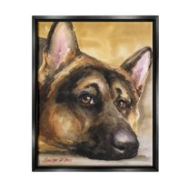 Stupell Industries German Shepherd Dog Sympathetic Gazing Animal Portrait Painting Jet Black Floating Framed Canvas Print Wall Art, Design by George Dyachenko
