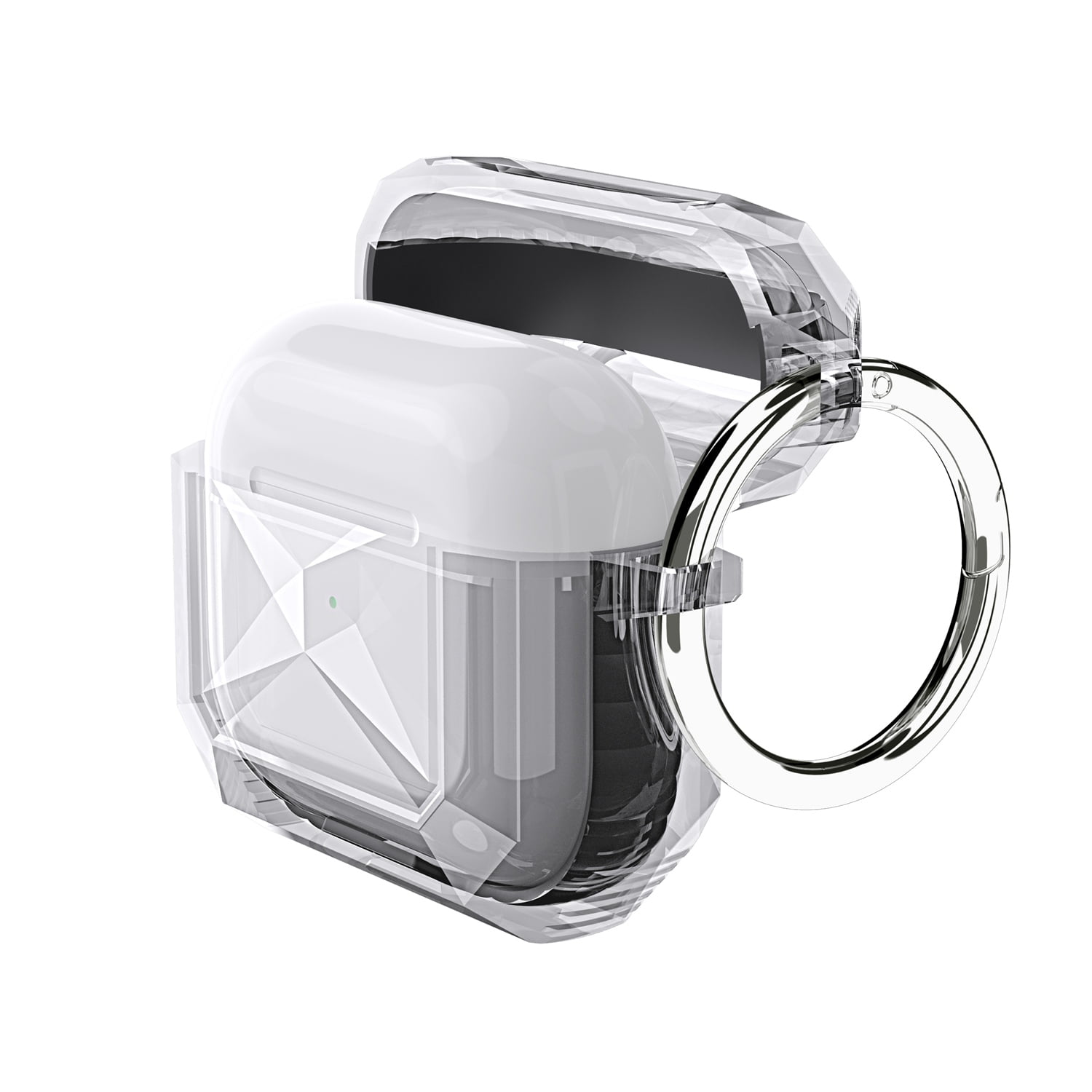 For Apple AirPods Pro 2 (2nd Gen 2022) Transparent Diamond Clear Design  Shock-Resistant [Visible Front LED] [Wireless Charging] with Carabiner  Cover 