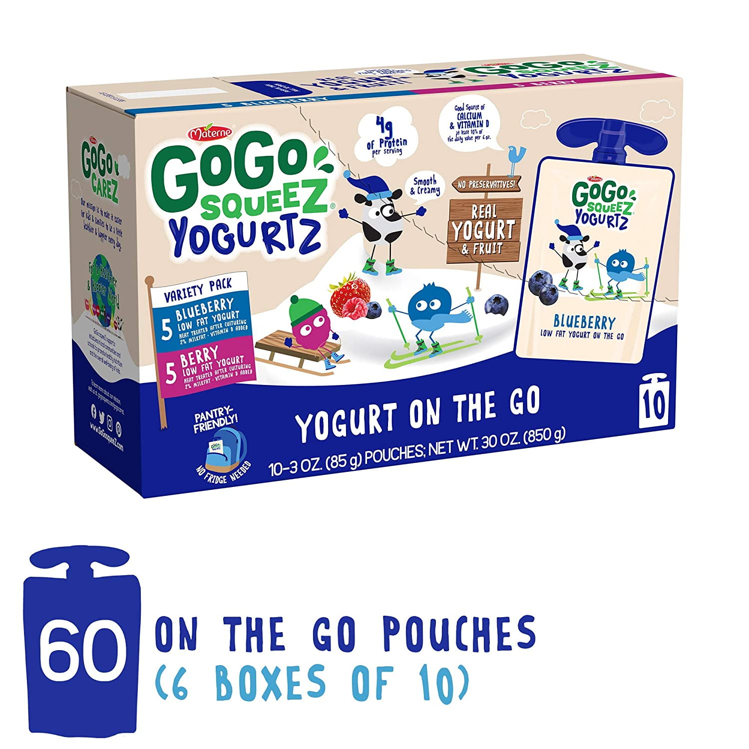 GoGo squeeZ YogurtZ, Variety Pack (Blueberry/Berry), 3 Ounce (60