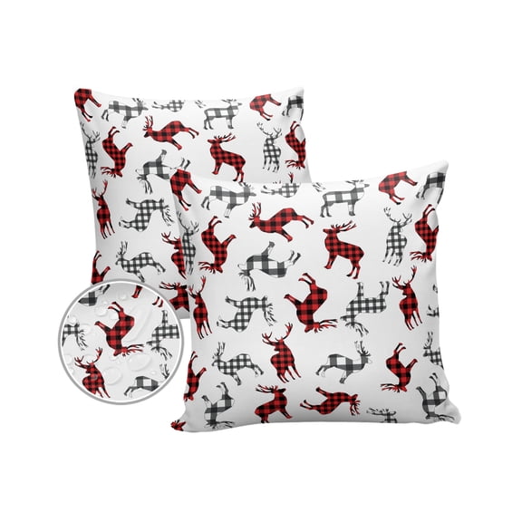 Pack of 2 Outdoor Pillow Covers, Christmas Buffalo Red Black White Plaid Elk Waterproof Square Throw Pillowcase Cushion Decorative Pillow Covers for Couch Patio Tent, 18x18 in
