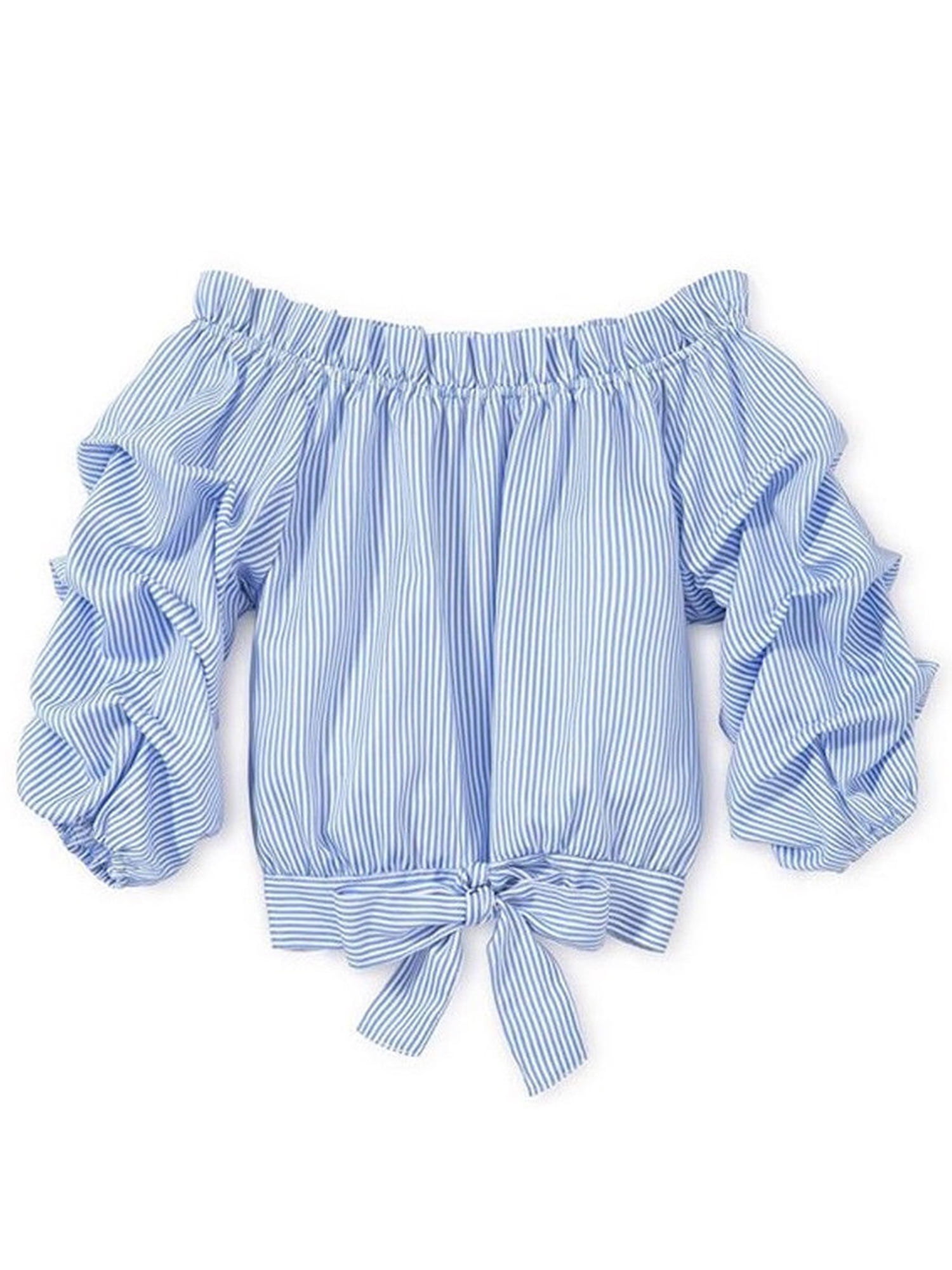 Fashion Tops Off-The-Shoulder Tops Puma Off-The-Shoulder Top white-blue striped pattern casual look 