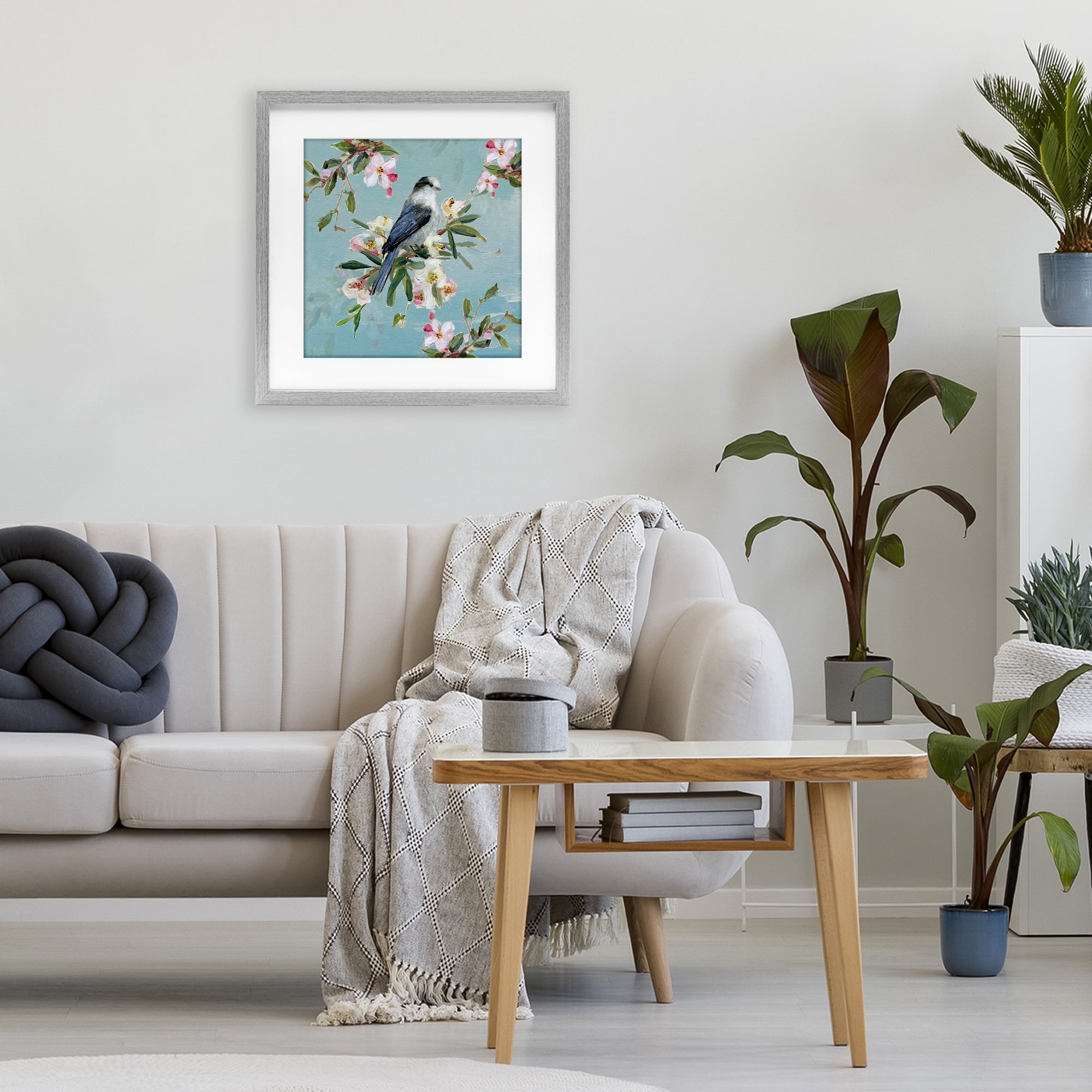 Stupell Industries Pastel Songbird Among Blossoms Gray Framed Print Under Glass, design by Sally Swatland