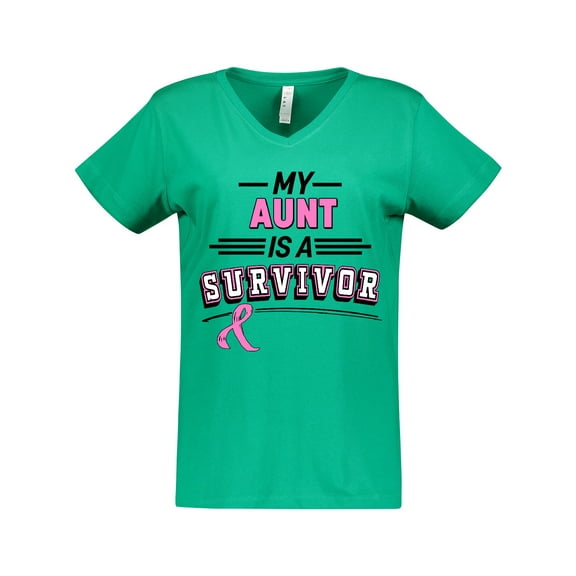 Inktastic My Aunt is a Survivor Breast Cancer Awareness Women's V-Neck T-Shirt