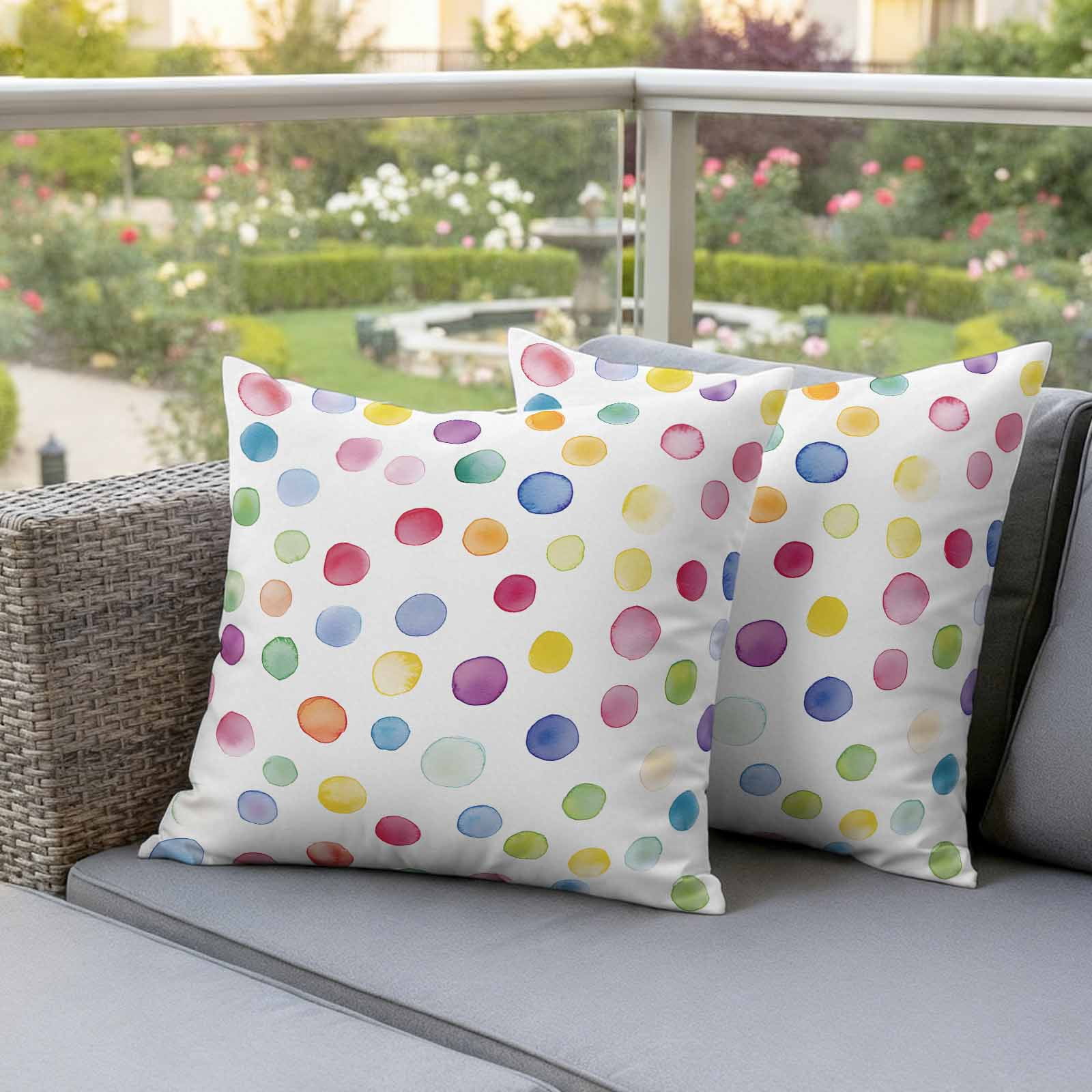 Colorful Polka Dot Outdoor Waterproof Pillow Covers, Rainbow Polka Dot Watercolor Decorative Square Throw Pillowcase Sofa Cushion Sham for Patio/Couch/Chair, 18"x18" 2 Pack