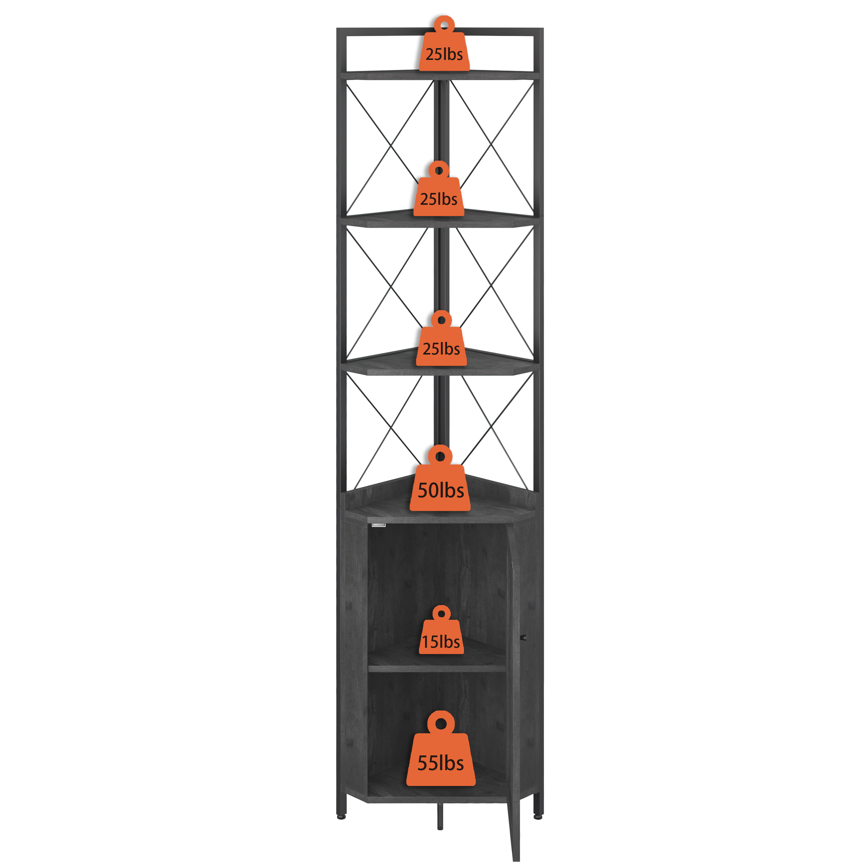 Corner Shelf 5Tier with Storage，Corner Bookshelf Stand Storage